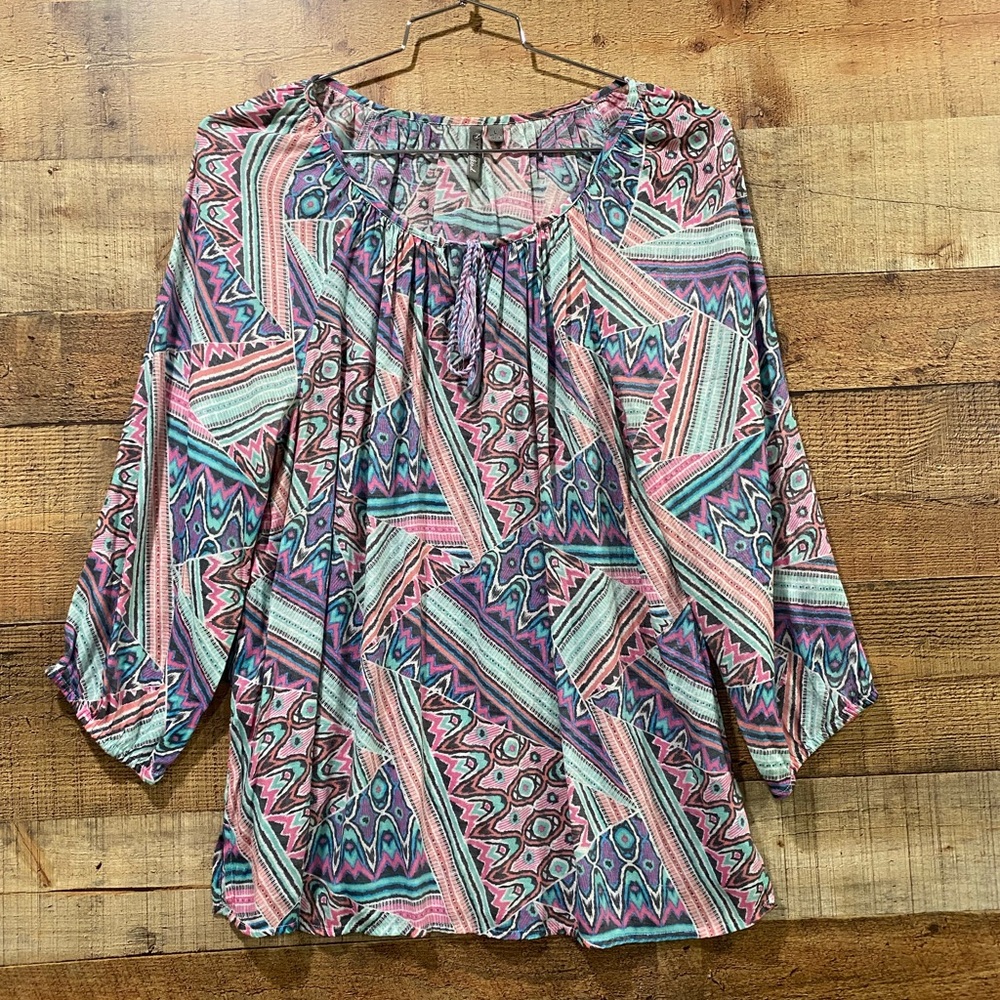 Belk New Directions Weekend Colorful Pastels Peasant Top Size Large